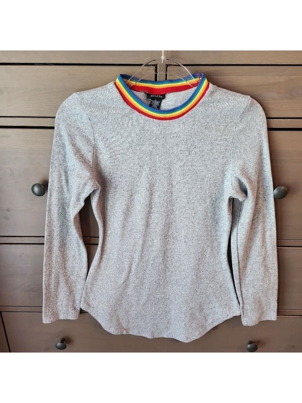 Heather Gray Long Sleeve with Rainbow Collar